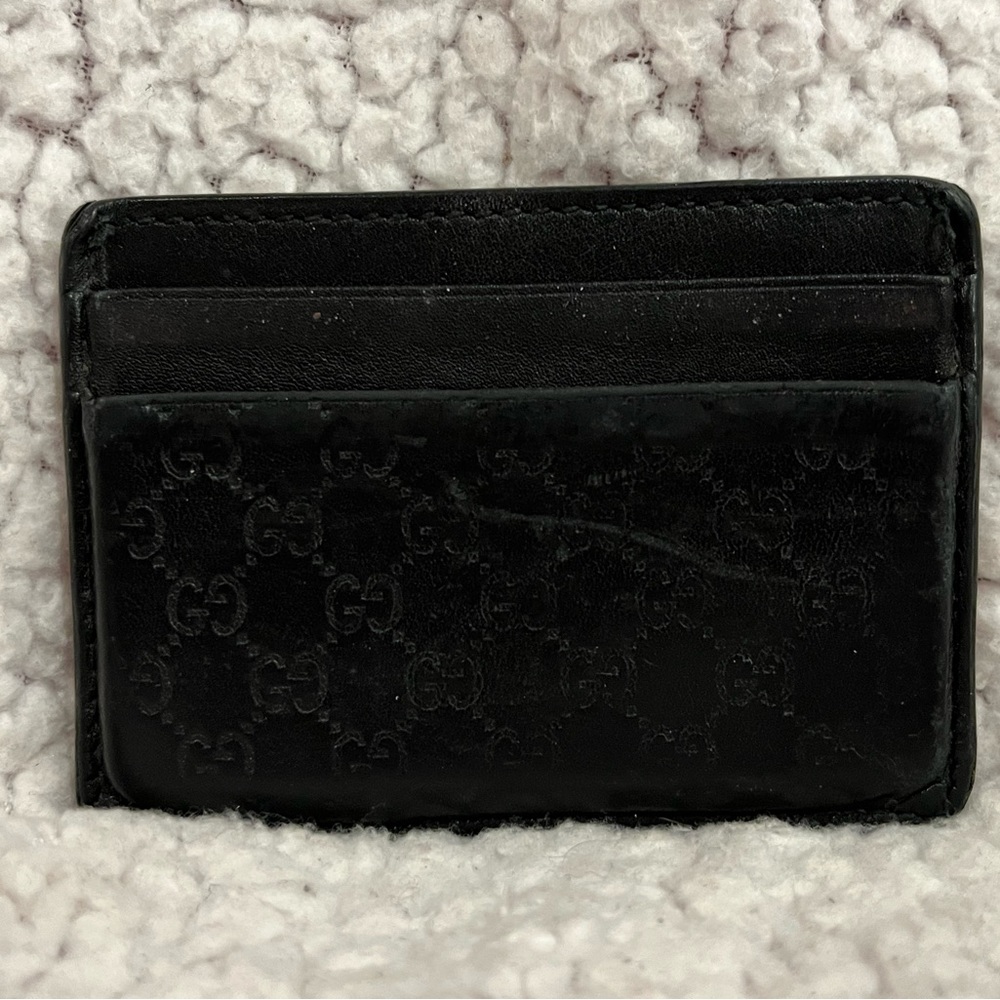 Vintage Gucci Black Embossed Leather Card Holder& Money Clip gorgeous condition